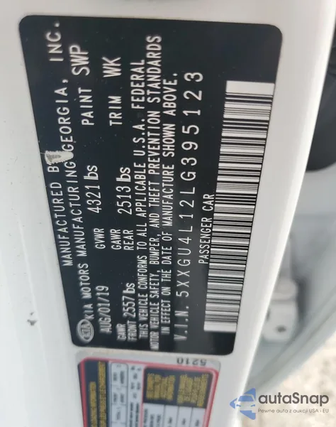 2020 Kia Optima Ex z USA, uszkodzony, nr VIN 5XXGU4L12LG395123